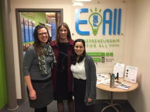 Lori meets with staff at Entrepreneurship for All (EforAll), a Lowell-based organization that accelerates economic and social impact through entrepreneurship in mid-sized cities.