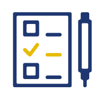 Vector image of paper with two open checkboxes and one check mark next to pen