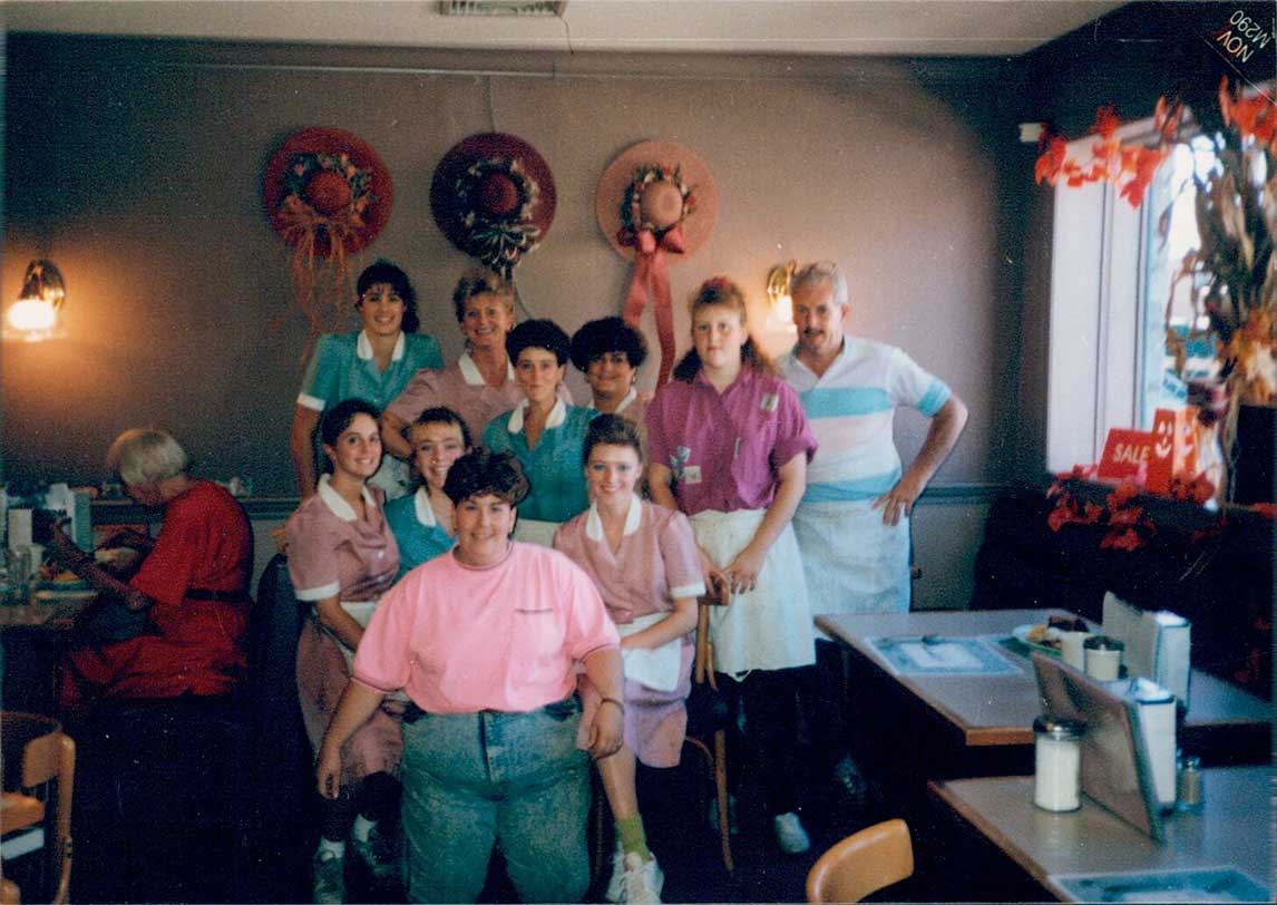Lori Loureiro (top left) as a waitress at the Owl Diner